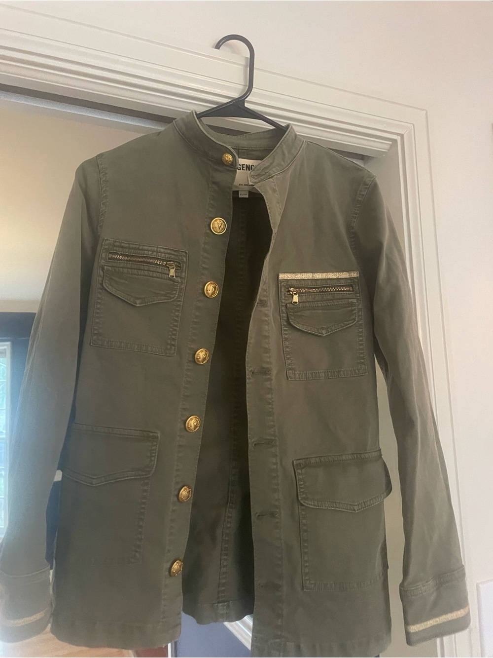L'AGENCE Olive Green Military Field Jacket with Gold Buttons XS women designer